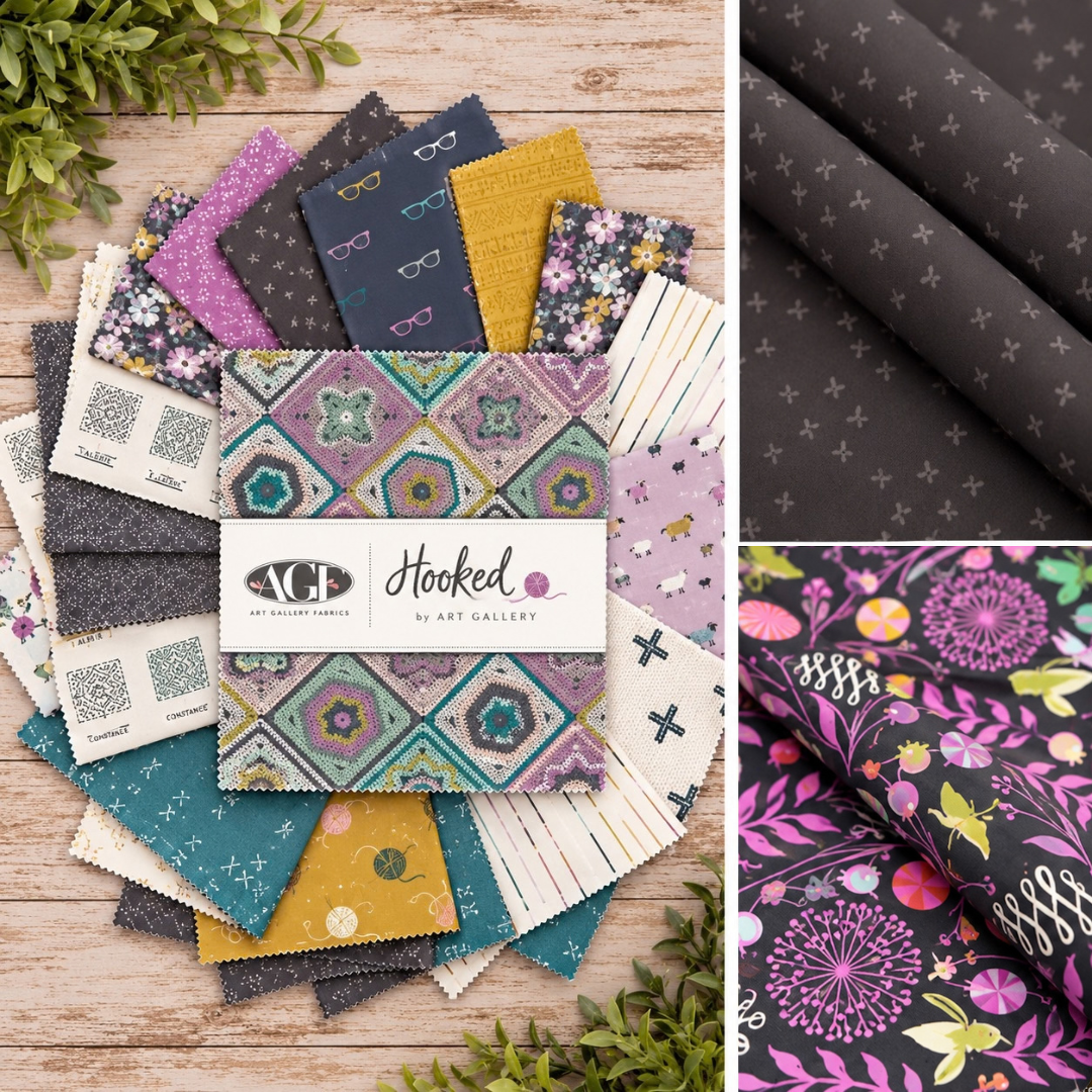 Features 12 unique patterns inspired by playful block designs and yarn crafts. Tula Pink Prince Charming licorice. 